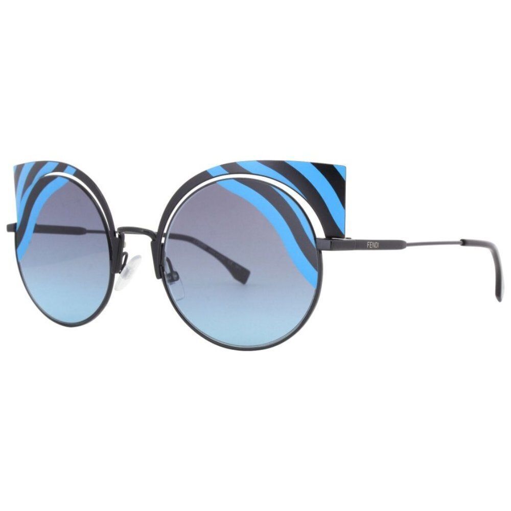 Fendi Blue Torquoise Ff0215/Solbmtblk Turqu Round Women's Gradient Sunglasses